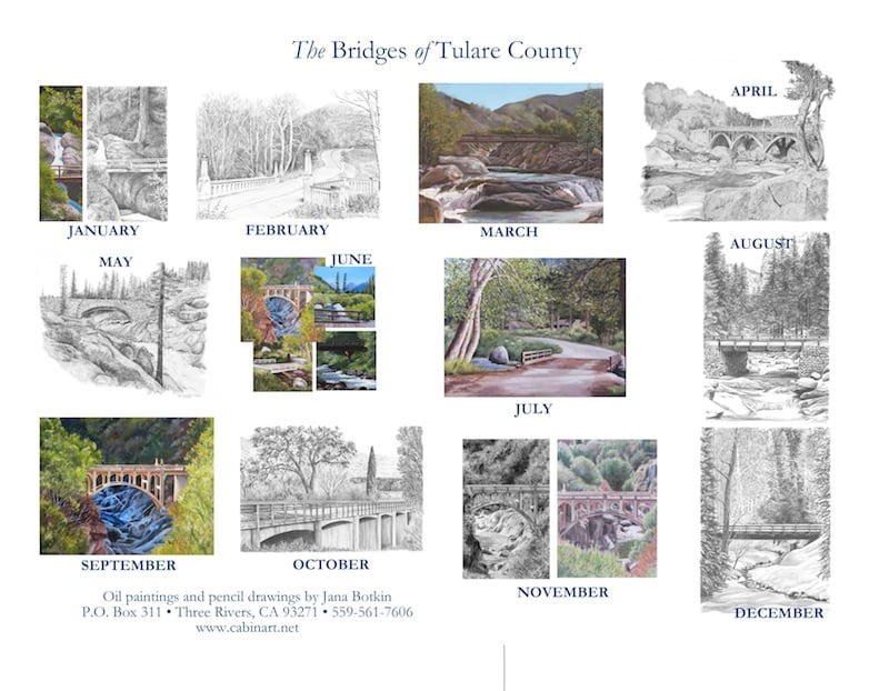 Back cover of 2017 calendar The Bridges of Tulare County