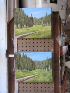 Crescent Meadow oil paintings in progress