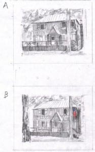 sketches for a pencil drawing commission of a cabin
