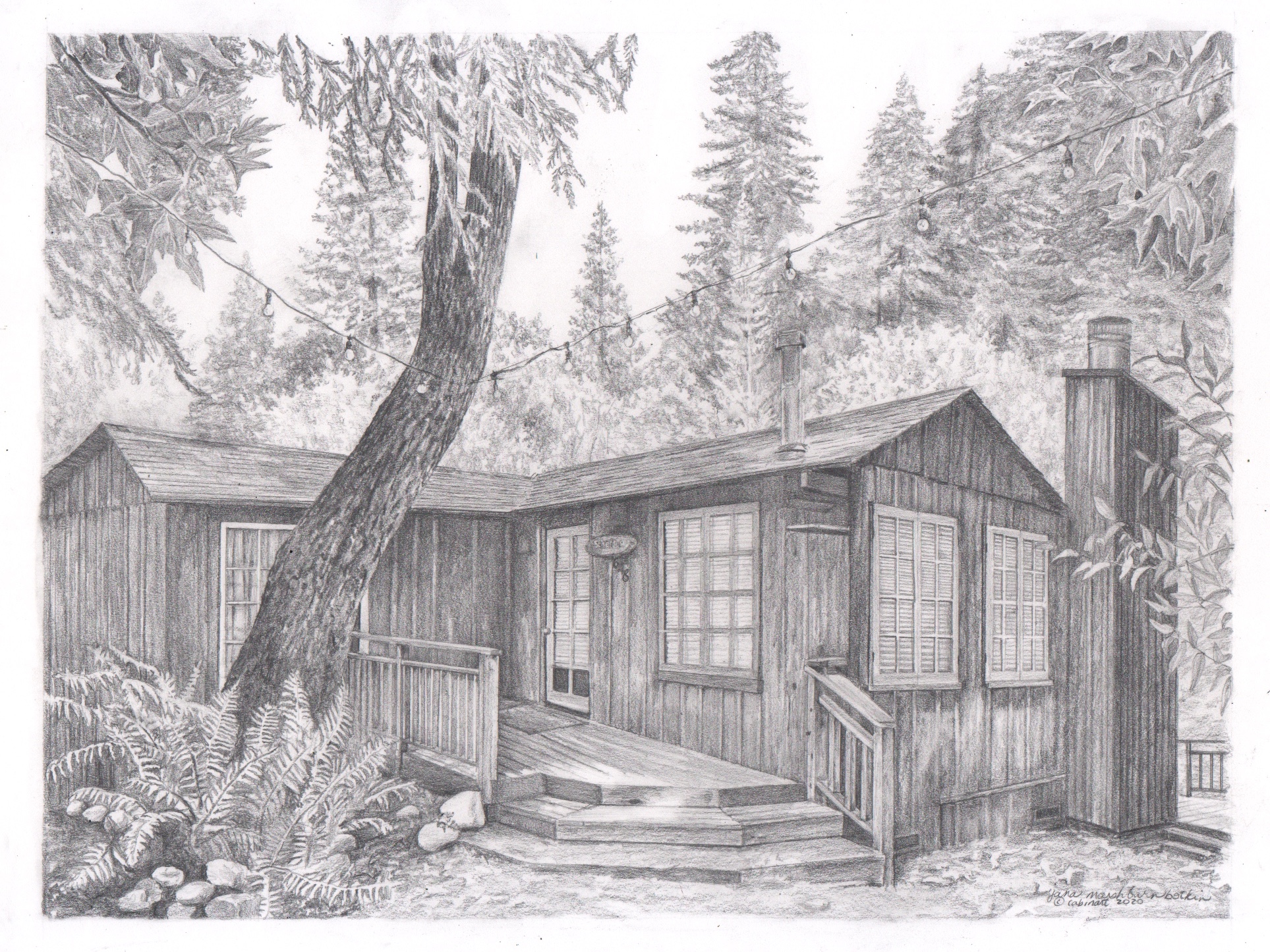 Pencil Drawing of a Cabin | Cabin Art