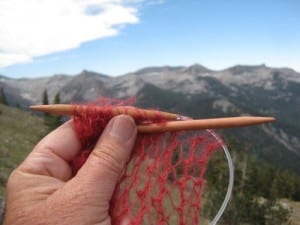 knitting with a mountain backdrop, photo by Jana Botkin