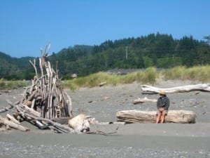 driftwood structure on an Oregon Beach