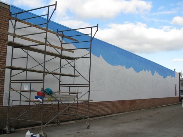Rocky Hill Antiques mural traced on wall