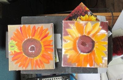sunflower paintings in progress