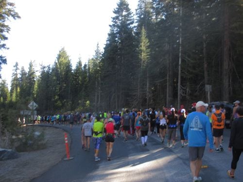 We walked 1/2 mile down the road to the starting point, following a bagpiper.