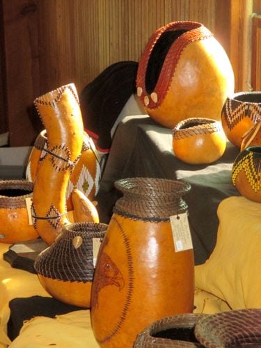 Sam McKinney's gorgeous gourds with afternoon light coming through the window.