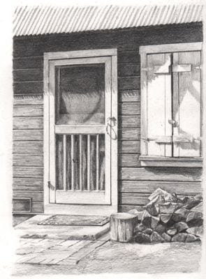 front door pencil drawing