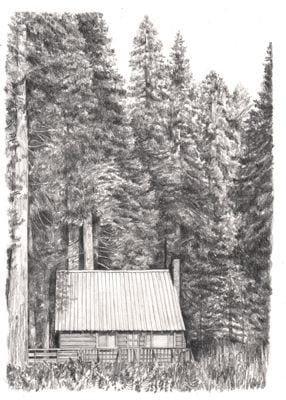 pencil drawing of wilsonia cabin