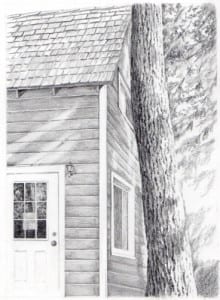 pencil drawing of Wilsonia cabin by jana Botkin