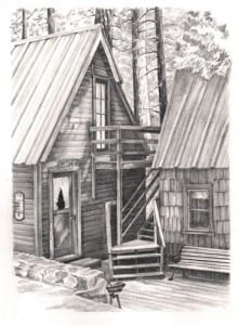 pencil drawing of cabin