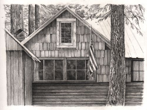 Wilsonia cabin pencil drawing